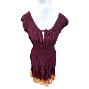 Vintage women's Jessica Taylor Maroon gold peasant cottage dress midi le…
